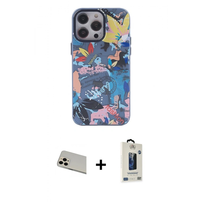 MARSİLYAN™- iPhone 13 Pro Max Kılıf Zirve Form Özel Seri - Siyah Bilvis Hayalet Cam Ekran Koruyucu + Rainbow Kamera Lens Koruma Cam - REGD