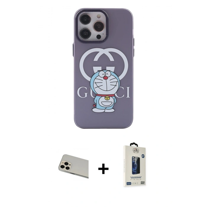 MARSİLYAN™- iPhone 13 Pro Max Kılıf Zirve Form Özel Seri - Siyah Bilvis Hayalet Cam Ekran Koruyucu + Rainbow Kamera Lens Koruma Cam - REGD
