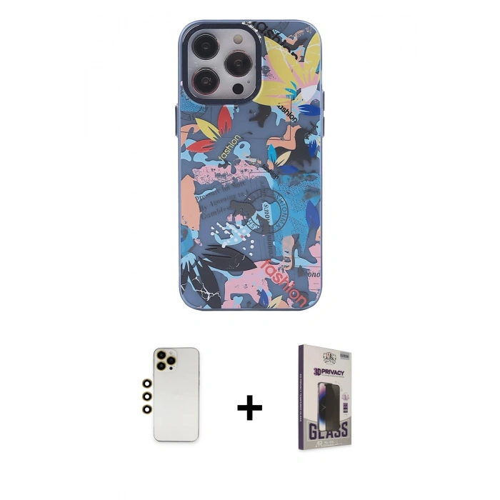 MARSİLYAN™- iPhone 13 Pro Max Kılıf Zirve Form Özel Seri - Siyah Bilvis Hayalet Cam Ekran Koruyucu + Shine Kamera Lens - GD