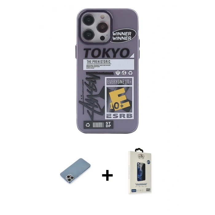 MARSİLYAN™- iPhone 13 Pro Max Kılıf Zirve Form Özel Seri - Siyah Bilvis Hayalet Cam Ekran Koruyucu + Shine Kamera Lens Koruma Cam - GI