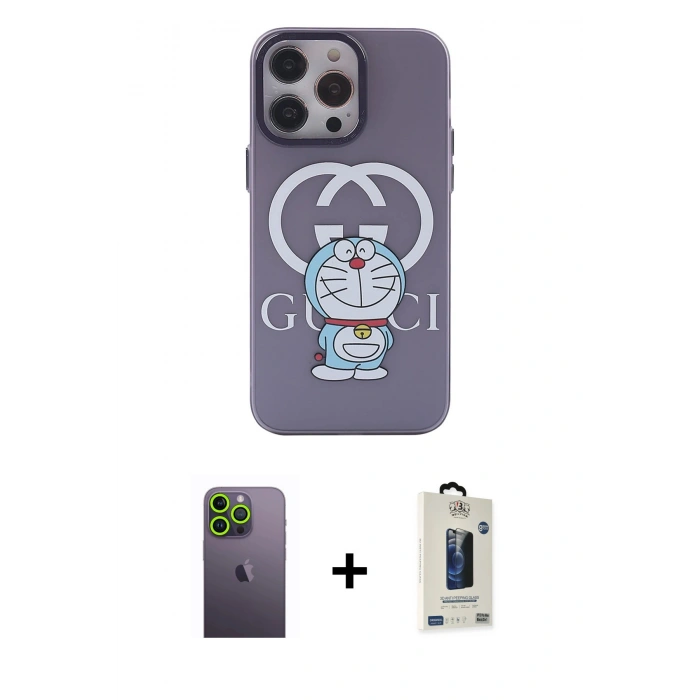 MARSİLYAN™- iPhone 13 Pro Max Kılıf Zirve Form Özel Seri - Siyah Bilvis Hayalet Cam Ekran Koruyucu + Neon Fosforlu Kamera Lens - YL