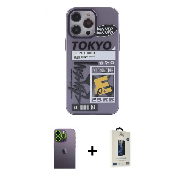 MARSİLYAN™- iPhone 13 Pro Max Kılıf Zirve Form Özel Seri - Siyah Bilvis Hayalet Cam Ekran Koruyucu + Neon Fosforlu Kamera Lens - YL