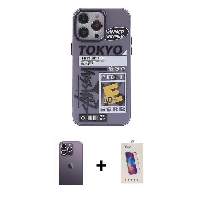 MARSİLYAN™- iPhone 13 Pro Max Kılıf Zirve Form Özel Seri - Siyah Joko 5D Cam + Neon Fosforlu Kamera Lens - BZ