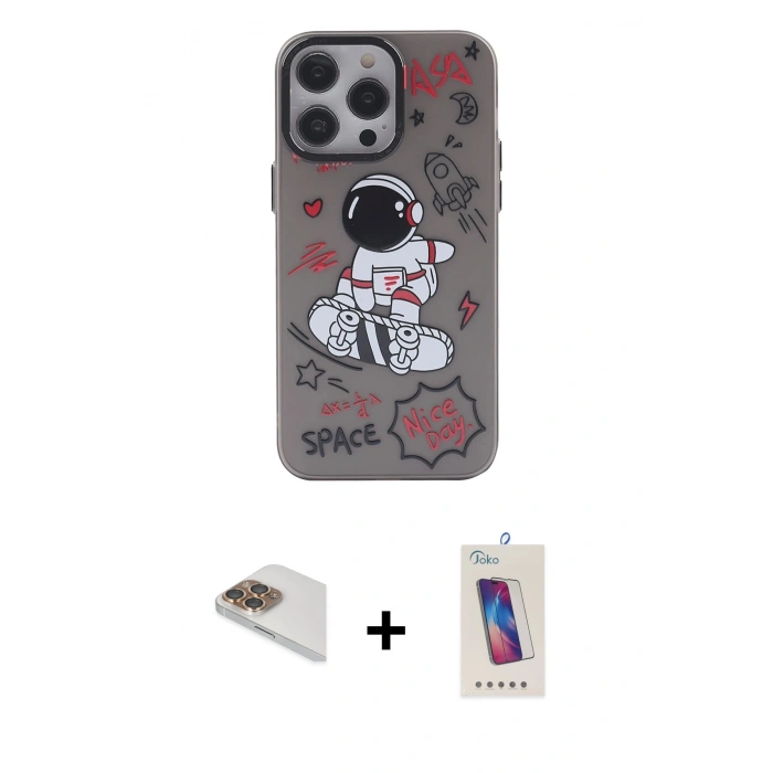 MARSİLYAN™- iPhone 13 Pro Max Kılıf Zirve Form Özel Seri - Siyah Joko 5D Cam + Pers Alüminyum Kamera Lens - GD