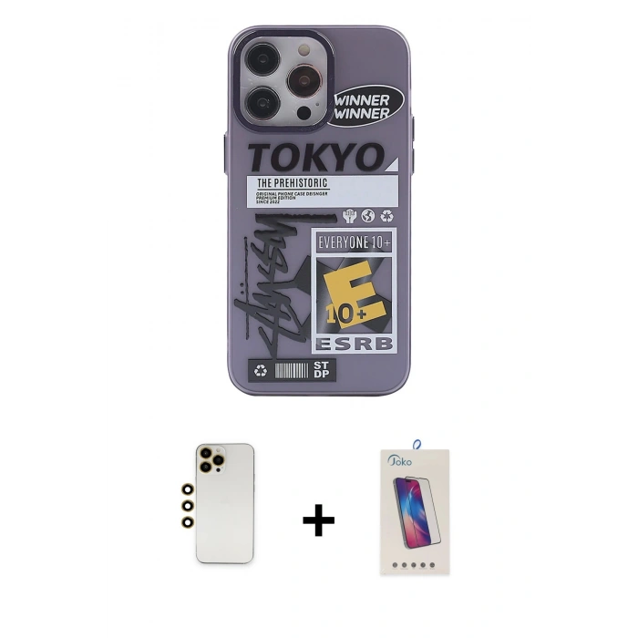 MARSİLYAN™- iPhone 13 Pro Max Kılıf Zirve Form Özel Seri - Siyah Joko 5D Cam + Shine Kamera Lens - GD