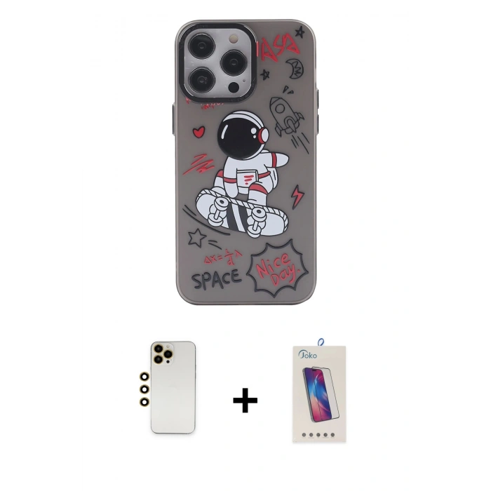 MARSİLYAN™- iPhone 13 Pro Max Kılıf Zirve Form Özel Seri - Siyah Joko 5D Cam + Shine Kamera Lens - GD