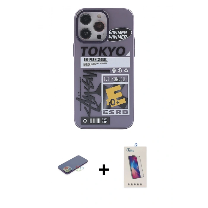 MARSİLYAN™- iPhone 13 Pro Max Kılıf Zirve Form Özel Seri - Siyah Joko 5D Cam + Renkli Kamera Lens Koruma Cam - MI