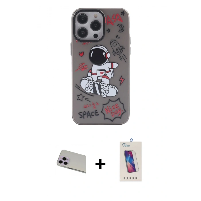 MARSİLYAN™- iPhone 13 Pro Max Kılıf Zirve Form Özel Seri - Siyah Joko 5D Cam + Rainbow Kamera Lens Koruma Cam - MR