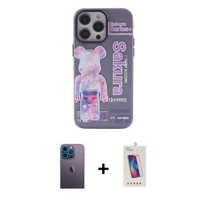 MARSİLYAN™- iPhone 13 Pro Max Kılıf Zirve Form Özel Seri - Siyah Joko 5D Cam + Neon Fosforlu Kamera Lens - MI