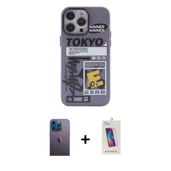 MARSİLYAN™- iPhone 13 Pro Max Kılıf Zirve Form Özel Seri - Siyah Joko 5D Cam + Neon Fosforlu Kamera Lens - MI