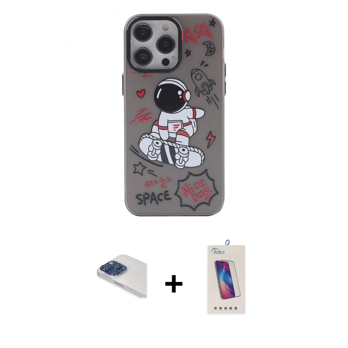MARSİLYAN™- iPhone 13 Pro Max Kılıf Zirve Form Özel Seri - Siyah Joko 5D Cam + Pers Alüminyum Kamera Lens - LT