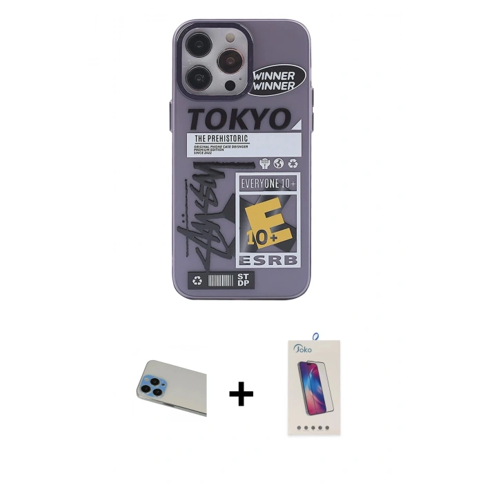 MARSİLYAN™- iPhone 13 Pro Max Kılıf Zirve Form Özel Seri - Siyah Joko 5D Cam + Rainbow Kamera Lens Koruma Cam - MI