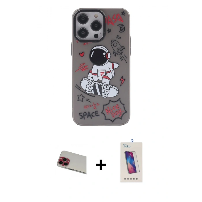 MARSİLYAN™- iPhone 13 Pro Max Kılıf Zirve Form Özel Seri - Siyah Joko 5D Cam + Rainbow Kamera Lens Koruma Cam - KI