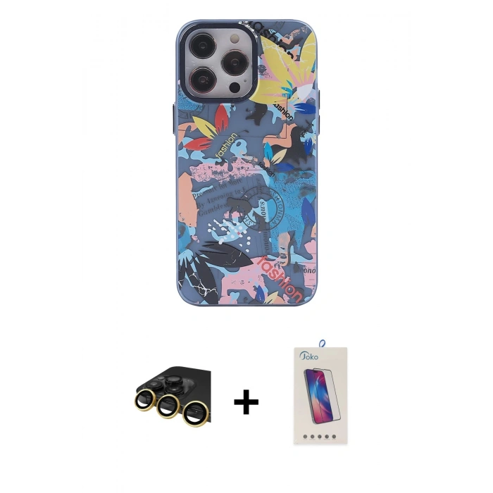 MARSİLYAN™- iPhone 13 Pro Max Kılıf Zirve Form Özel Seri - Siyah Joko 5D Cam + Raze Metal Kamera Lens - GD