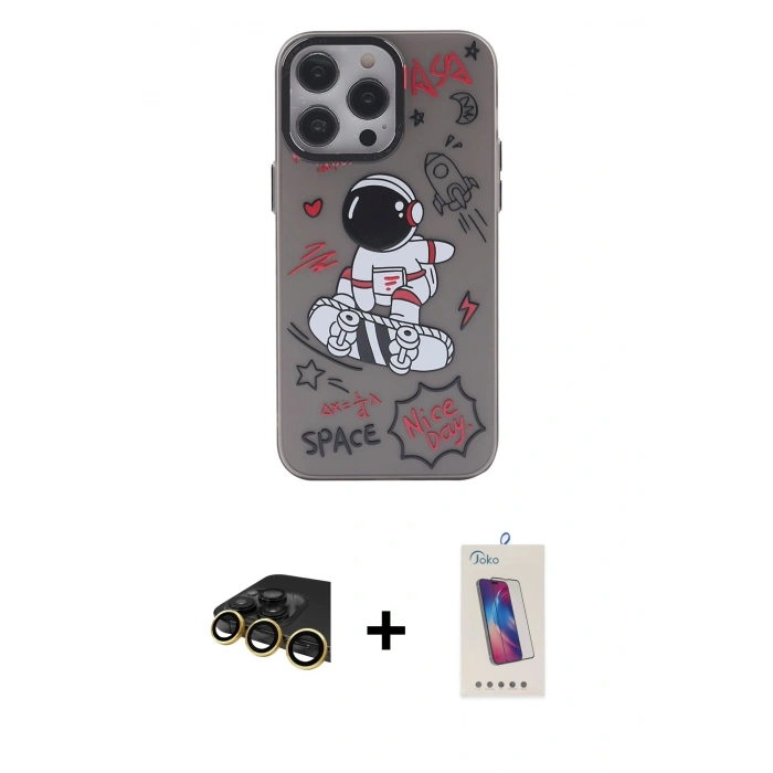 MARSİLYAN™- iPhone 13 Pro Max Kılıf Zirve Form Özel Seri - Siyah Joko 5D Cam + Raze Metal Kamera Lens - GD