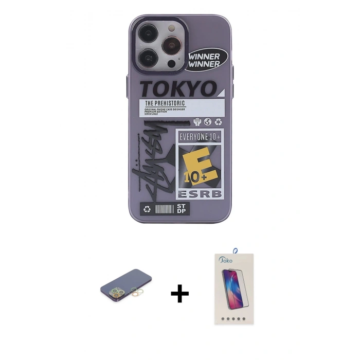 MARSİLYAN™- iPhone 13 Pro Max Kılıf Zirve Form Özel Seri - Siyah Joko 5D Cam + Renkli Kamera Lens Koruma Cam - SI