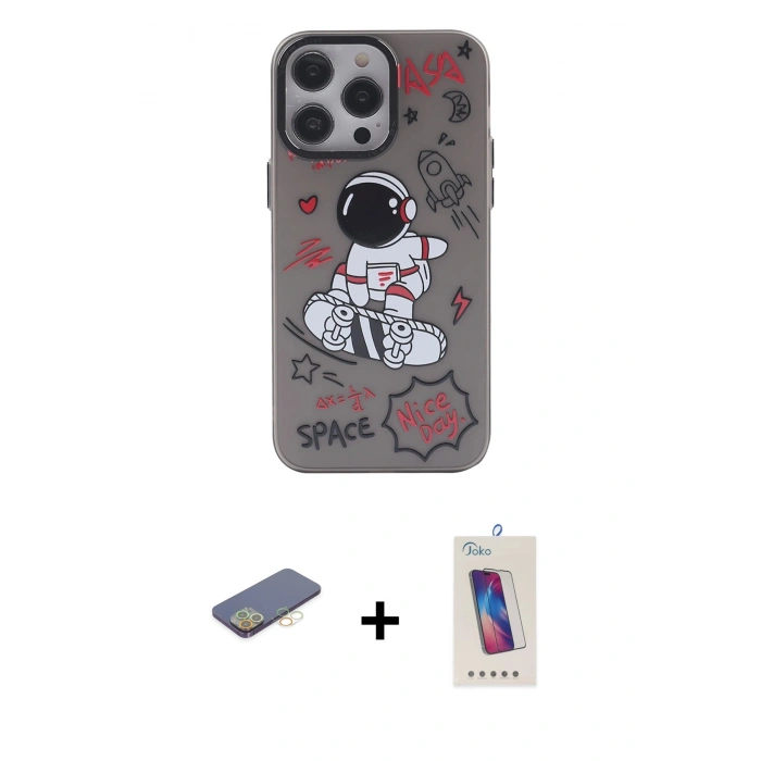 MARSİLYAN™- iPhone 13 Pro Max Kılıf Zirve Form Özel Seri - Siyah Joko 5D Cam + Renkli Kamera Lens Koruma Cam - SI