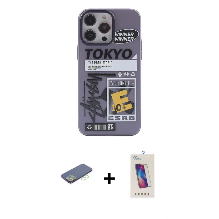 MARSİLYAN™- iPhone 13 Pro Max Kılıf Zirve Form Özel Seri - Siyah Joko 5D Cam + Renkli Kamera Lens Koruma Cam - YL