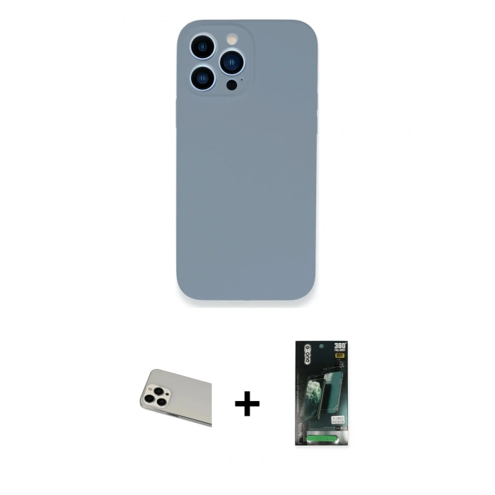 MARSİLYAN™- iPhone 13 Pro Max Kılıf Zirve Modern Özel Seri - Şeffaf 360 Full Body Arka Koruyucu + Beyaz Rainbow Kamera Lens Koruma Cam