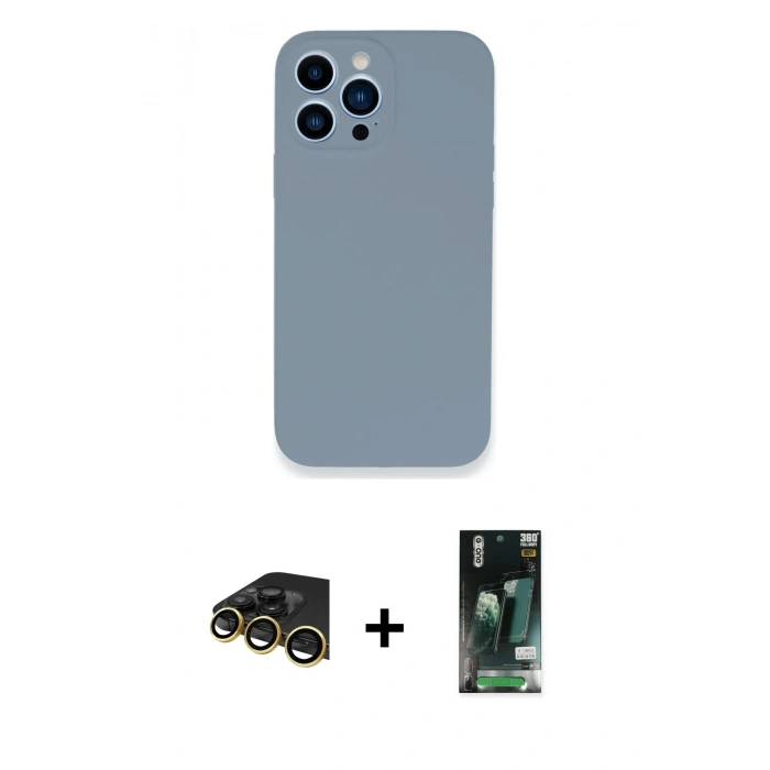 MARSİLYAN™- iPhone 13 Pro Max Kılıf Zirve Modern Özel Seri - Şeffaf 360 Full Body Arka Koruyucu + Raze Metal Kamera Lens - GD