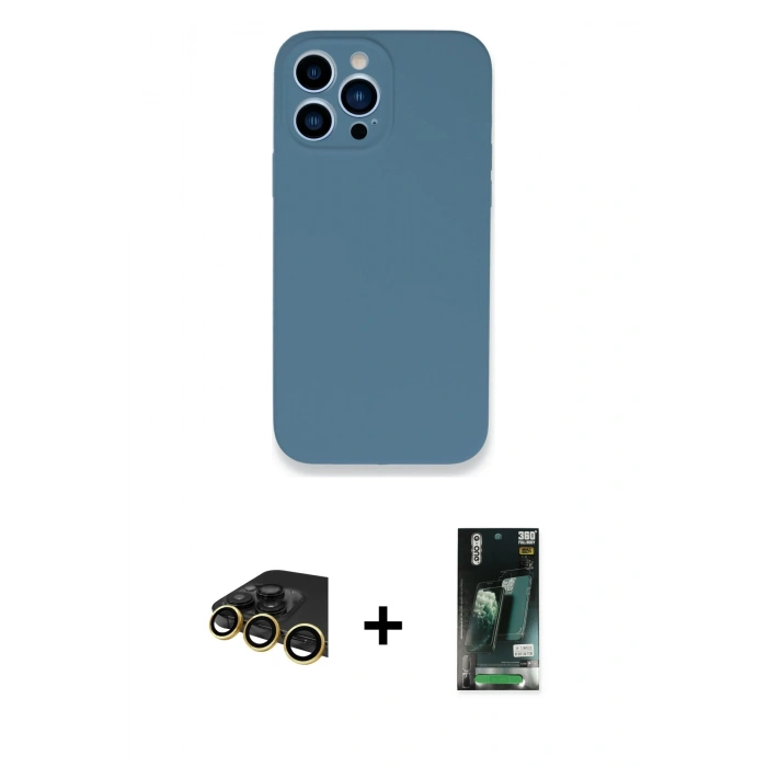 MARSİLYAN™- iPhone 13 Pro Max Kılıf Zirve Modern Özel Seri - Şeffaf 360 Full Body Arka Koruyucu + Raze Metal Kamera Lens - GD