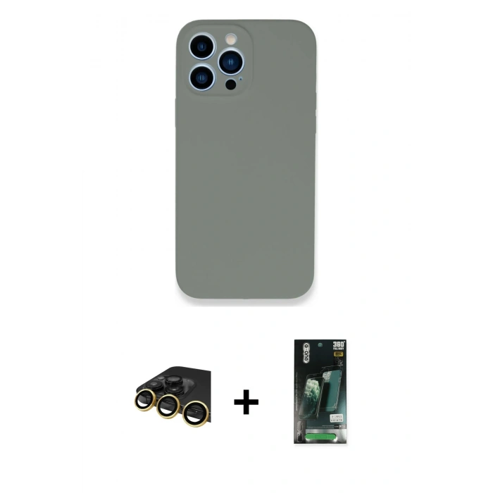MARSİLYAN™- iPhone 13 Pro Max Kılıf Zirve Modern Özel Seri - Şeffaf 360 Full Body Arka Koruyucu + Raze Metal Kamera Lens - GD