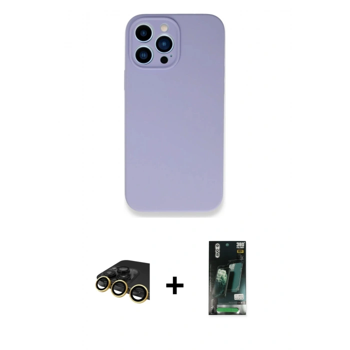 MARSİLYAN™- iPhone 13 Pro Max Kılıf Zirve Modern Özel Seri - Şeffaf 360 Full Body Arka Koruyucu + Raze Metal Kamera Lens - GD