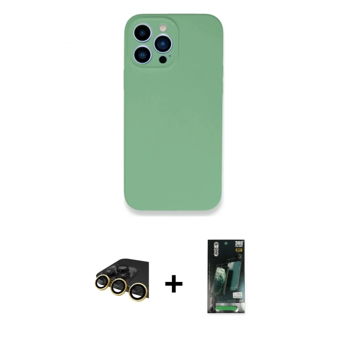 MARSİLYAN™- iPhone 13 Pro Max Kılıf Zirve Modern Özel Seri - Şeffaf 360 Full Body Arka Koruyucu + Raze Metal Kamera Lens - GD