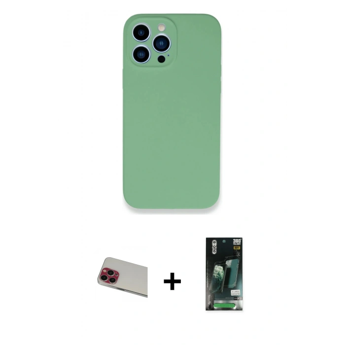 MARSİLYAN™- iPhone 13 Pro Max Kılıf Zirve Modern Özel Seri - Şeffaf 360 Full Body Arka Koruyucu + Rainbow Kamera Lens Koruma Cam - KI