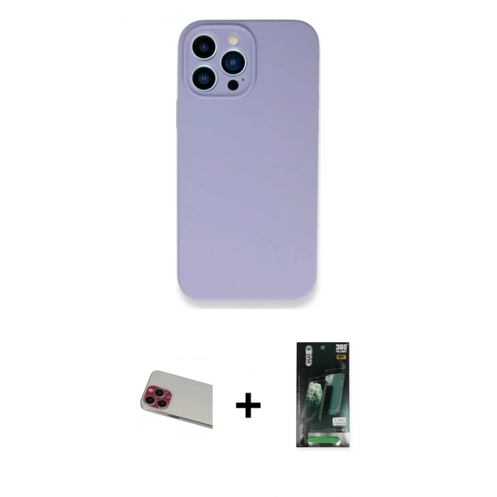 MARSİLYAN™- iPhone 13 Pro Max Kılıf Zirve Modern Özel Seri - Şeffaf 360 Full Body Arka Koruyucu + Rainbow Kamera Lens Koruma Cam - KI