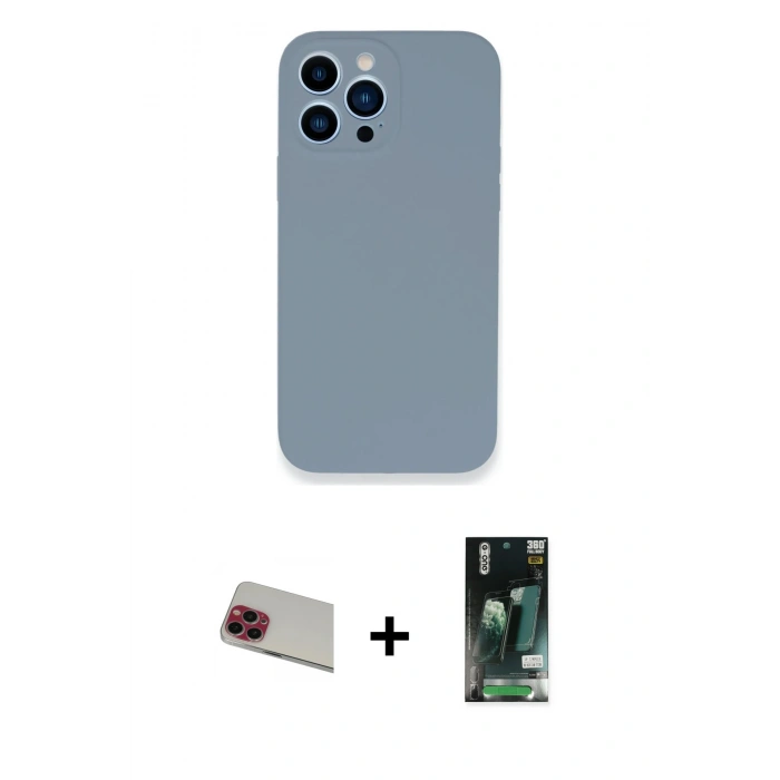 MARSİLYAN™- iPhone 13 Pro Max Kılıf Zirve Modern Özel Seri - Şeffaf 360 Full Body Arka Koruyucu + Rainbow Kamera Lens Koruma Cam - KI