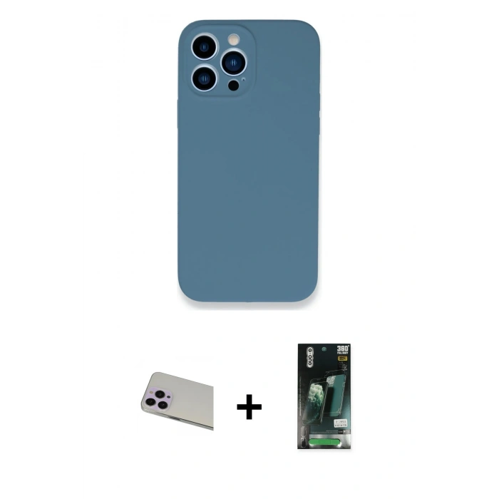 MARSİLYAN™- iPhone 13 Pro Max Kılıf Zirve Modern Özel Seri - Şeffaf 360 Full Body Arka Koruyucu + Rainbow Kamera Lens Koruma Cam - MR