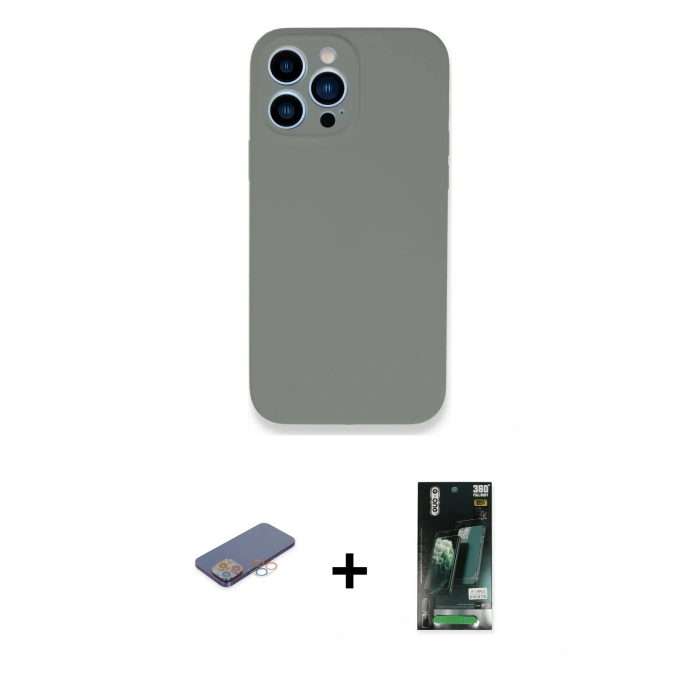 MARSİLYAN™- iPhone 13 Pro Max Kılıf Zirve Modern Özel Seri - Şeffaf 360 Full Body Arka Koruyucu + Pembe Renkli Kamera Lens Koruma Cam