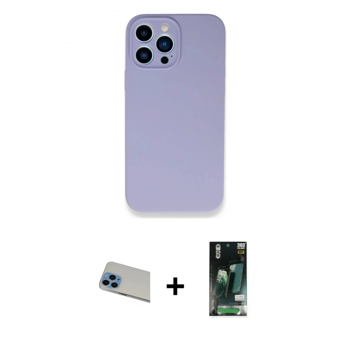 MARSİLYAN™- iPhone 13 Pro Max Kılıf Zirve Modern Özel Seri - Şeffaf 360 Full Body Arka Koruyucu + Rainbow Kamera Lens Koruma Cam - MI