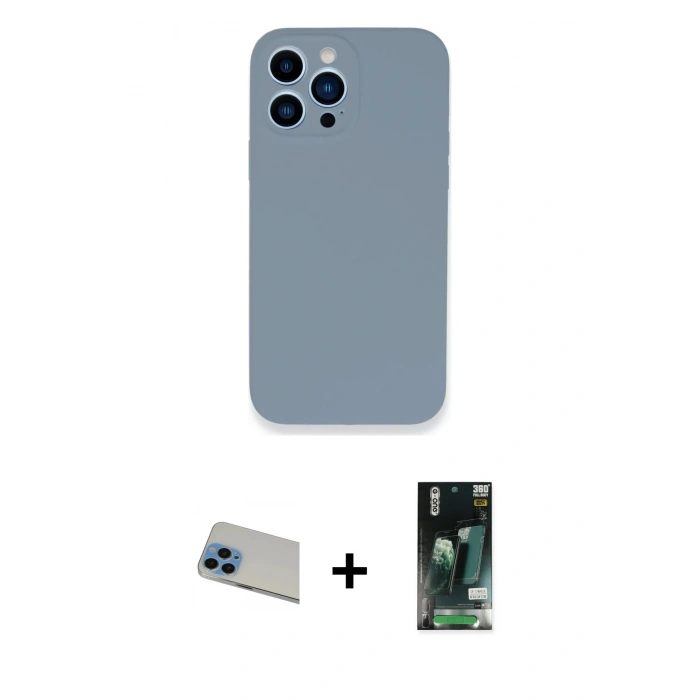MARSİLYAN™- iPhone 13 Pro Max Kılıf Zirve Modern Özel Seri - Şeffaf 360 Full Body Arka Koruyucu + Rainbow Kamera Lens Koruma Cam - MI
