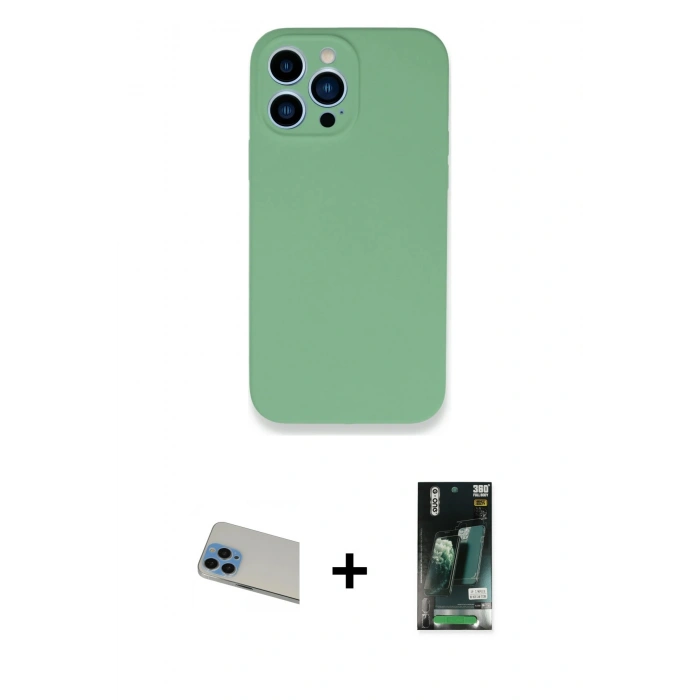 MARSİLYAN™- iPhone 13 Pro Max Kılıf Zirve Modern Özel Seri - Şeffaf 360 Full Body Arka Koruyucu + Rainbow Kamera Lens Koruma Cam - MI