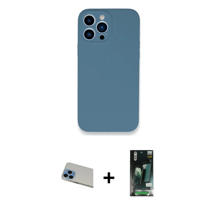 MARSİLYAN™- iPhone 13 Pro Max Kılıf Zirve Modern Özel Seri - Şeffaf 360 Full Body Arka Koruyucu + Rainbow Kamera Lens Koruma Cam - MI