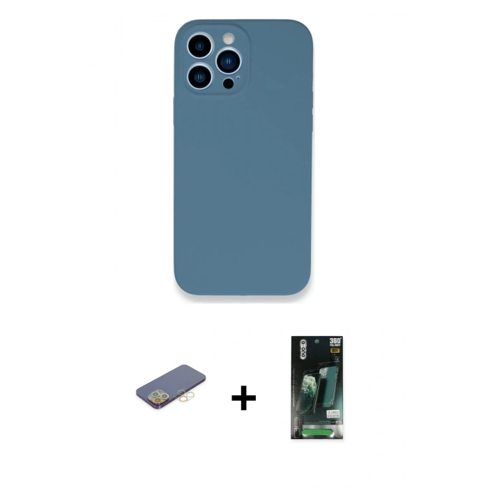 MARSİLYAN™- iPhone 13 Pro Max Kılıf Zirve Modern Özel Seri - Şeffaf 360 Full Body Arka Koruyucu + Renkli Kamera Lens Koruma Cam - SI