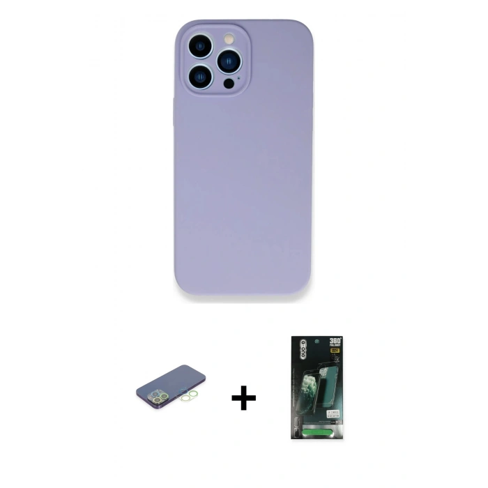 MARSİLYAN™- iPhone 13 Pro Max Kılıf Zirve Modern Özel Seri - Şeffaf 360 Full Body Arka Koruyucu + Renkli Kamera Lens Koruma Cam - YL
