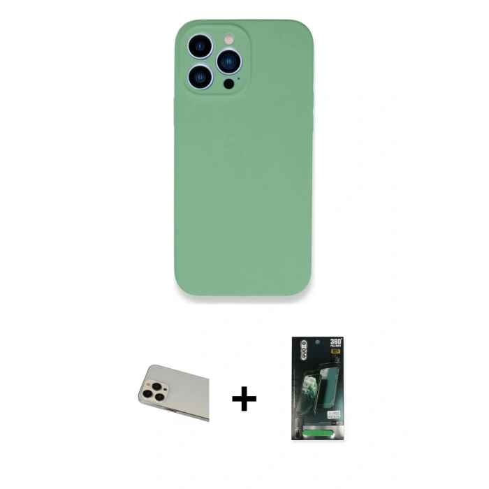 MARSİLYAN™- iPhone 13 Pro Max Kılıf Zirve Modern Özel Seri - Şeffaf 360 Full Body Arka Koruyucu + Rose Gold Rainbow Kamera Lens Koruma Cam
