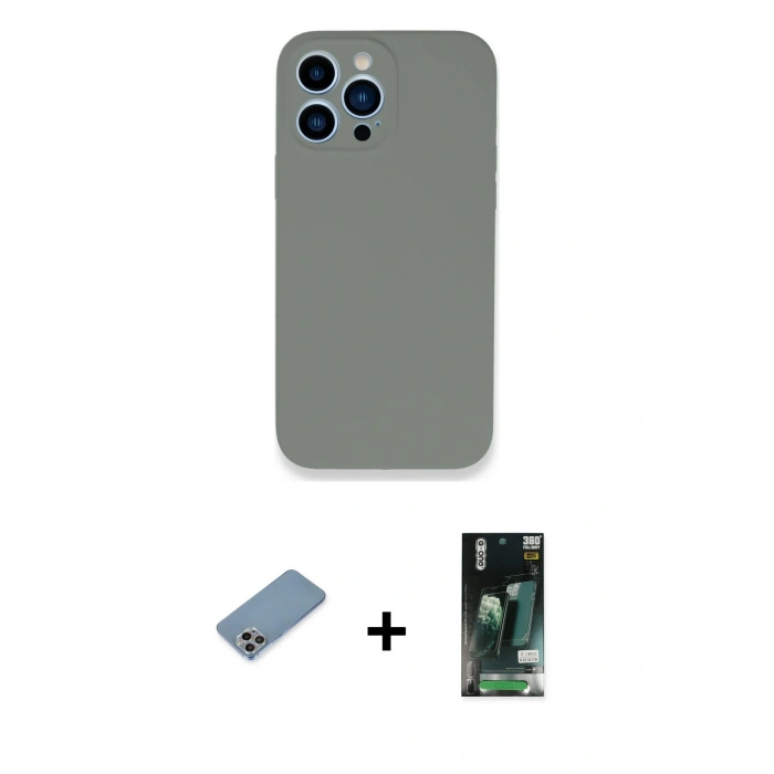 MARSİLYAN™- iPhone 13 Pro Max Kılıf Zirve Modern Özel Seri - Şeffaf 360 Full Body Arka Koruyucu + Shine Kamera Lens Koruma Cam - GI