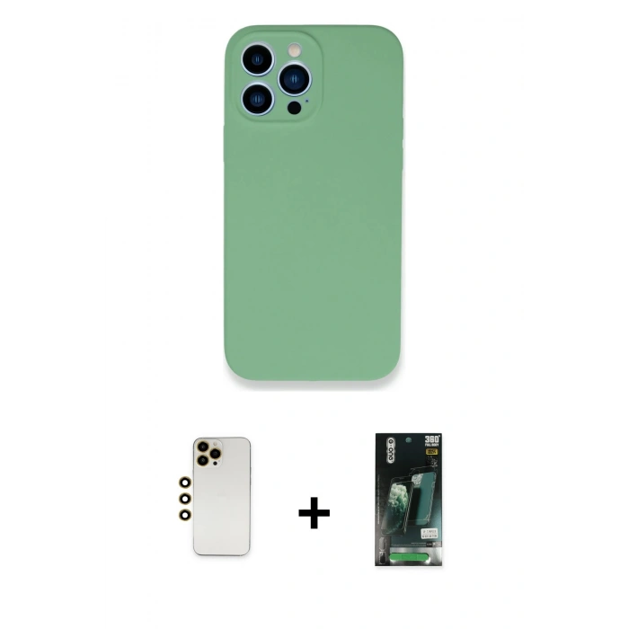 MARSİLYAN™- iPhone 13 Pro Max Kılıf Zirve Modern Özel Seri - Şeffaf 360 Full Body Arka Koruyucu + Shine Kamera Lens - GD