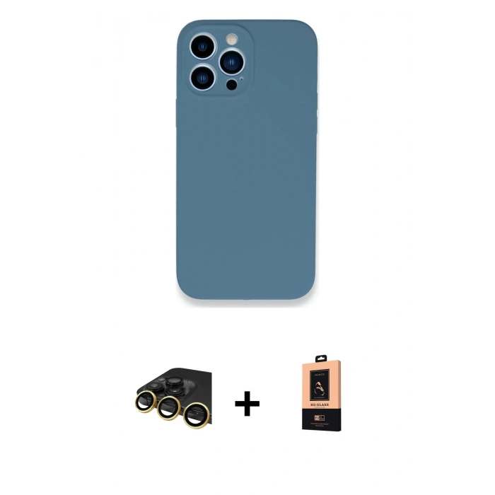 MARSİLYAN™- iPhone 13 Pro Max Kılıf Zirve Modern Özel Seri - Şeffaf Maxco Cam Ekran Koruyucu + Raze Metal Kamera Lens - GD