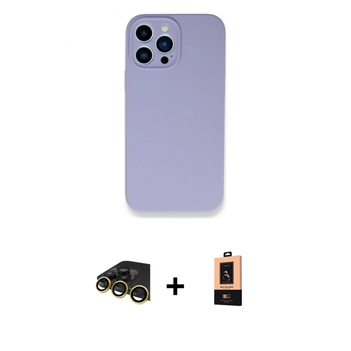 MARSİLYAN™- iPhone 13 Pro Max Kılıf Zirve Modern Özel Seri - Şeffaf Maxco Cam Ekran Koruyucu + Raze Metal Kamera Lens - GD