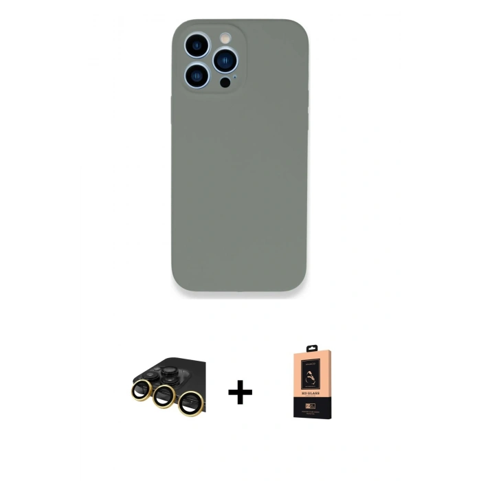 MARSİLYAN™- iPhone 13 Pro Max Kılıf Zirve Modern Özel Seri - Şeffaf Maxco Cam Ekran Koruyucu + Raze Metal Kamera Lens - GD