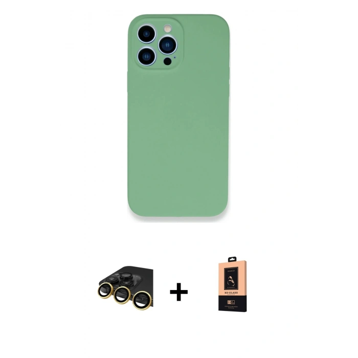 MARSİLYAN™- iPhone 13 Pro Max Kılıf Zirve Modern Özel Seri - Şeffaf Maxco Cam Ekran Koruyucu + Raze Metal Kamera Lens - GD