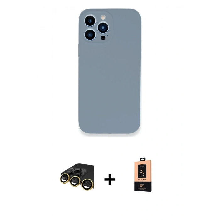 MARSİLYAN™- iPhone 13 Pro Max Kılıf Zirve Modern Özel Seri - Şeffaf Maxco Cam Ekran Koruyucu + Raze Metal Kamera Lens - GD