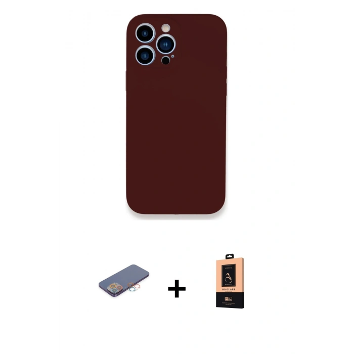 MARSİLYAN™- iPhone 13 Pro Max Kılıf Zirve Modern Özel Seri - Şeffaf Maxco Cam Ekran Koruyucu + Pembe Renkli Kamera Lens Koruma Cam