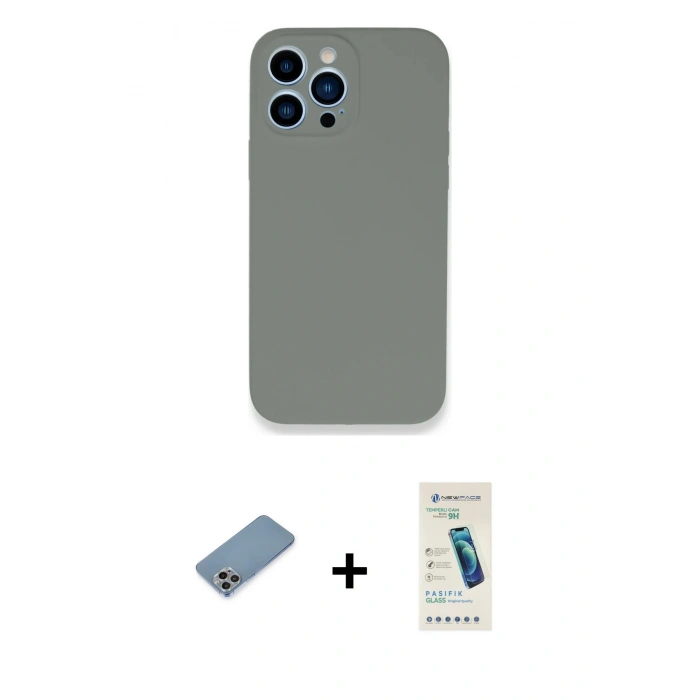 MARSİLYAN™- iPhone 13 Pro Max Kılıf Zirve Modern Özel Seri - Şeffaf Pasifik Cam Ekran Koruyucu + Shine Kamera Lens Koruma Cam - GI