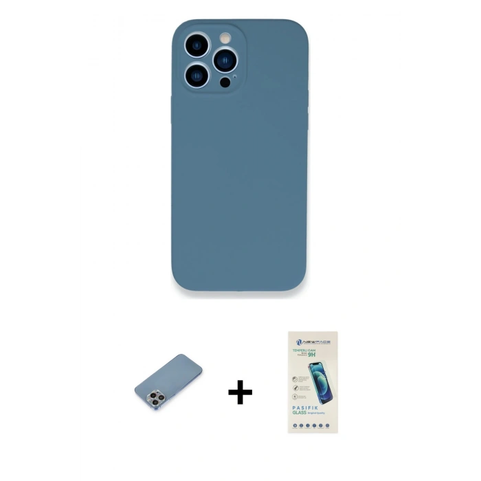 MARSİLYAN™- iPhone 13 Pro Max Kılıf Zirve Modern Özel Seri - Şeffaf Pasifik Cam Ekran Koruyucu + Shine Kamera Lens Koruma Cam - GI